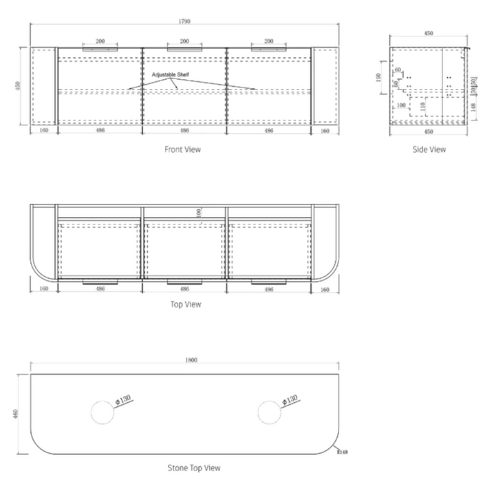 1800mm Bondi Matte White Wall Hung Vanity and Tall Boy and Shaving Cabinet