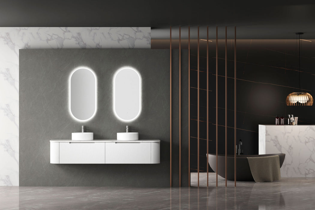 750-1800*460*350mm Aulic Petra Matte White  Wall Hung Curving V Groove Vanity and German Accessories - HD reno
