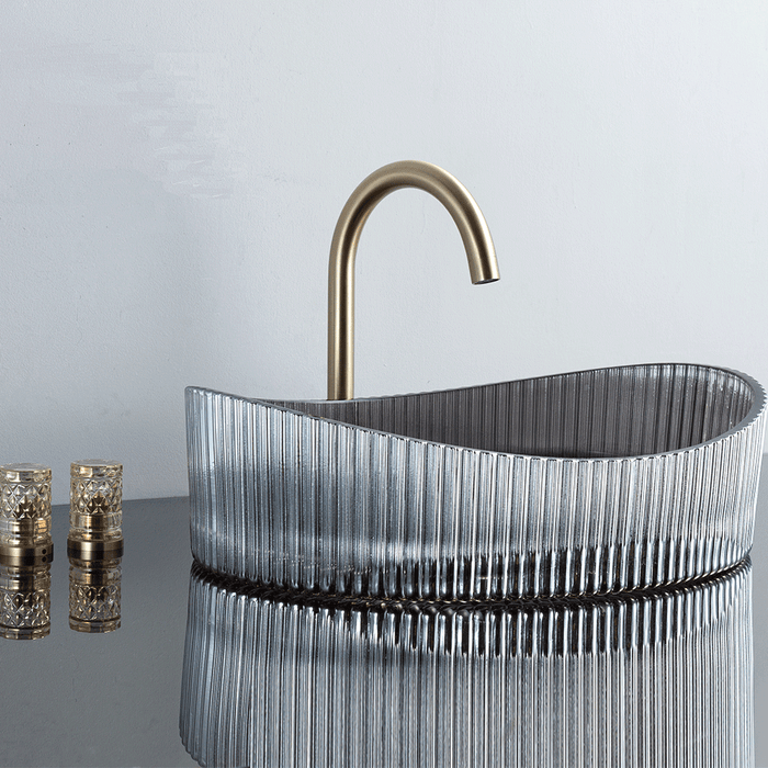 500*375*140mm Infinity Oval Silver Glass Above Counter Basin