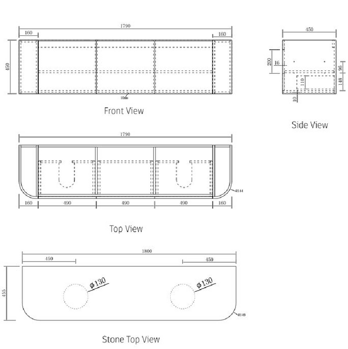 1800mm Bondi Natural Oak Wall Hung Vanity and Tall Boy and Shaving Cabinet