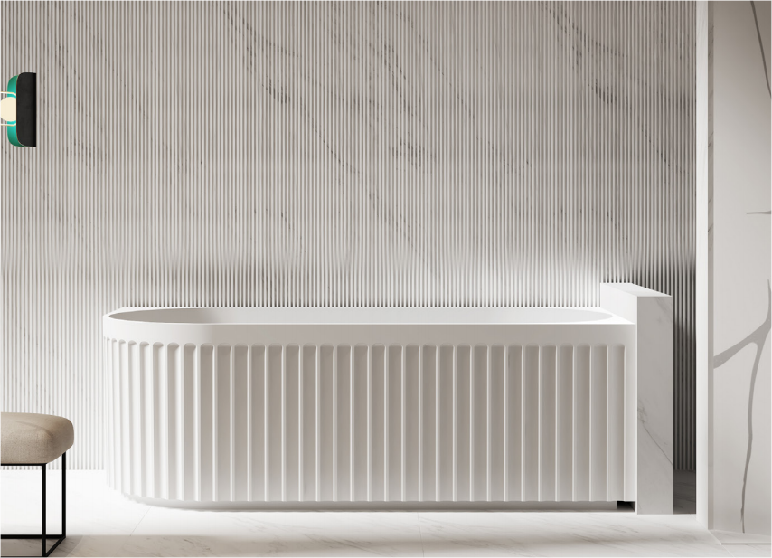 1500/1700mm ABS Roma Riva Gloss or Matt White Oval Sharp Flute Profile Corner Bathtub - HD reno