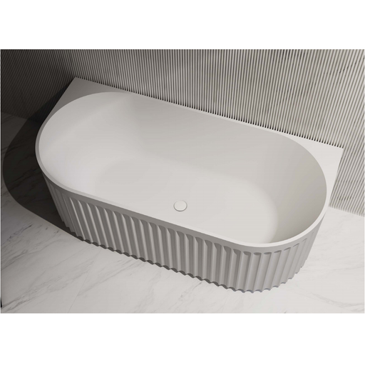 1500/1700mm ABS Roma Riva Gloss/Matt White Oval Sharp Flute Profile Back to Wall Bathtub - HD reno