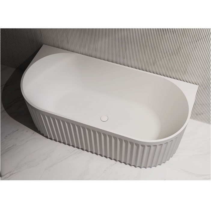 1500/1700mm ABS Roma Riva Gloss/Matt White Oval Sharp Flute Profile Back to Wall Bathtub - HD reno