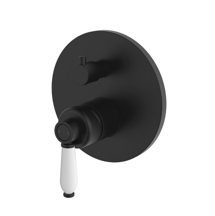 Eleanor Mordern Vintage Matt Black With Ceramic Handle Round Wall Diverter Mixer