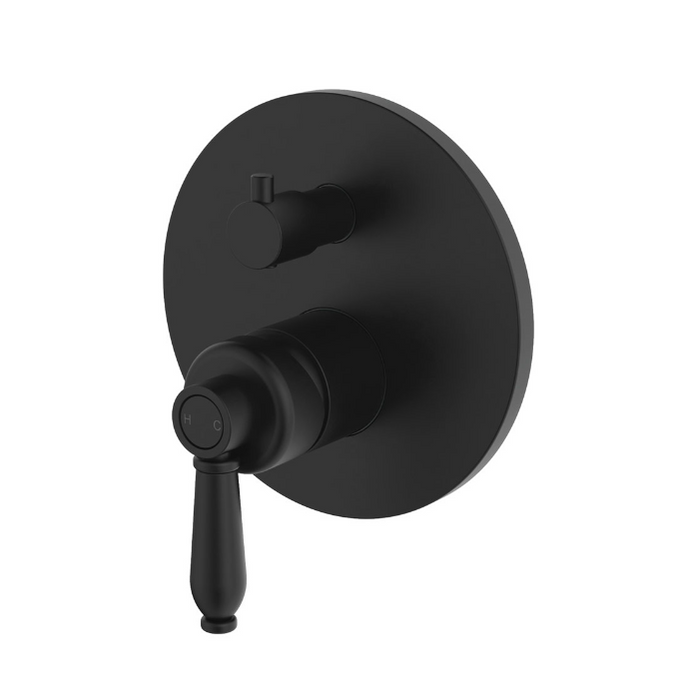 Fienza Eleanor Mordern Vintage Matt Black Solid Brass Round Wall Diverter Mixer