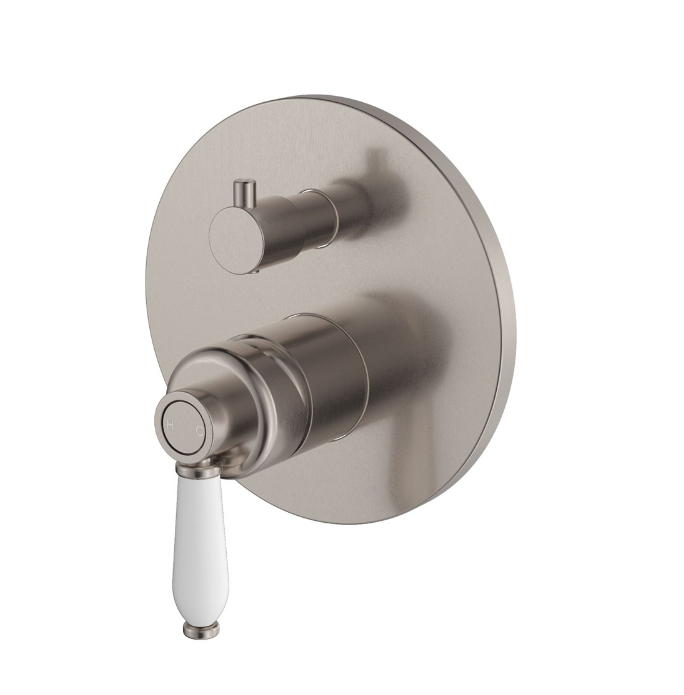 Fienza Eleanor Mordern Vintage Brushed Nickel Solid Brass With Ceramic Handle Round Wall Diverter Mixer