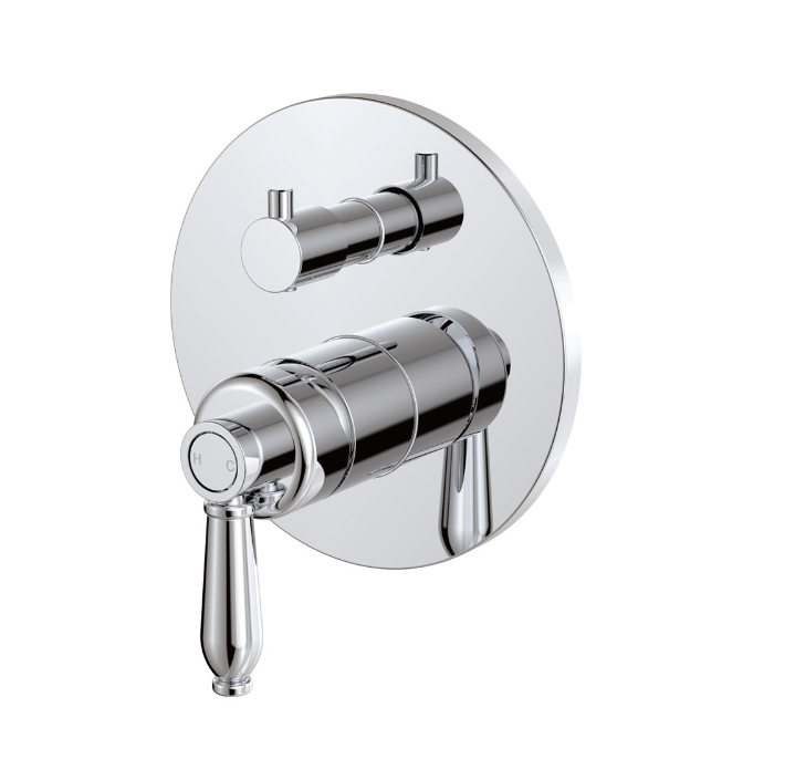 Fienza Eleanor Mordern Vintage Chrome Solid Brass Round Wall Diverter Mixer