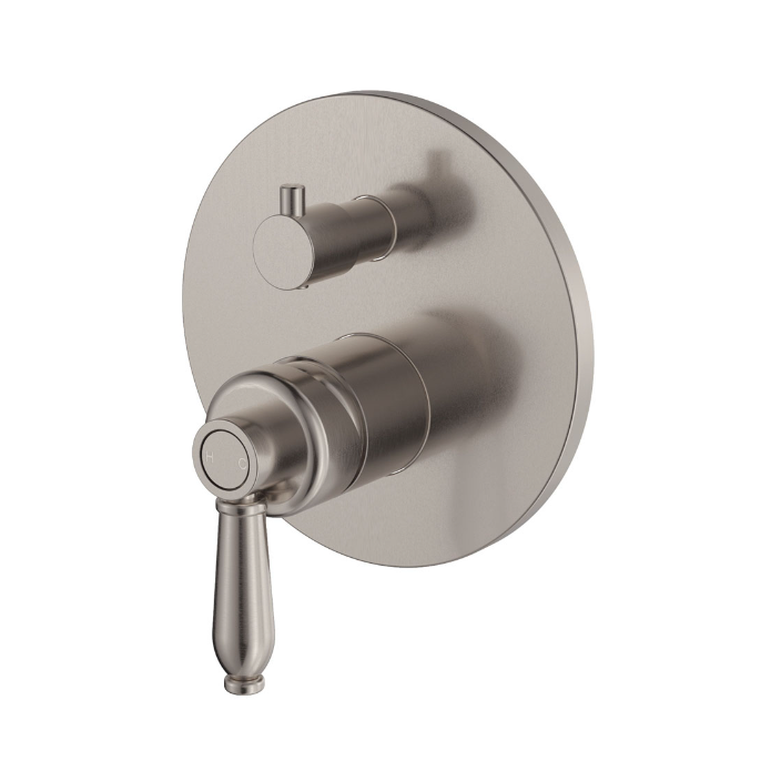 Fienza Eleanor Mordern Vintage Brushed Nickel Solid Brass Round Wall Diverter Mixer