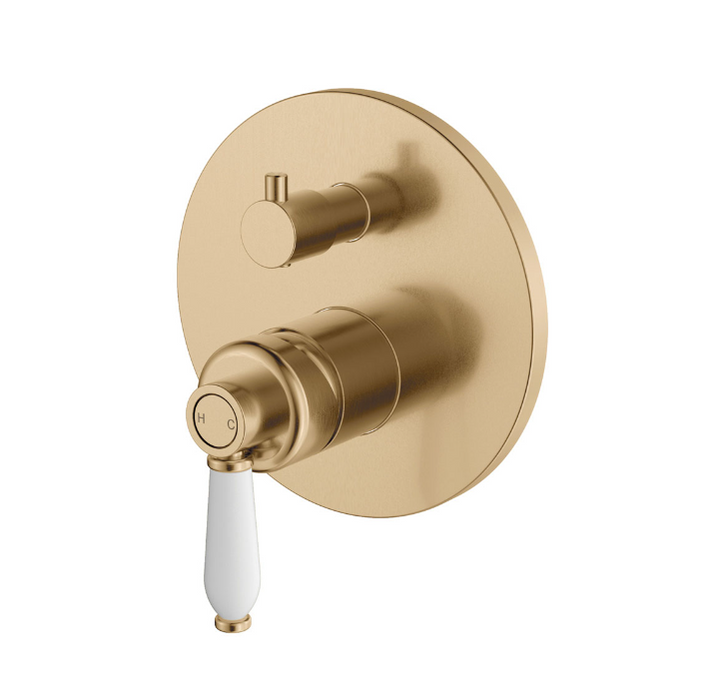 Fienza Eleanor Mordern Vintage Urban Brass Solid Brass With Ceramic Handle Round Wall Diverter Mixer
