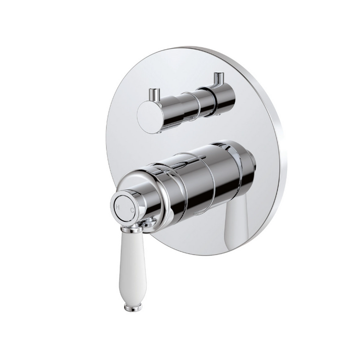 Fienza Eleanor Mordern Vintage Chrome Solid Brass With Ceramic Handle Round Wall Diverter Mixer