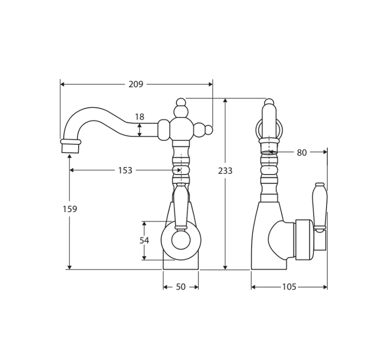 Fienza Eleanor Mordern Vintage Shepherds Urban Brass Solid Brass Crook Basin Mixer