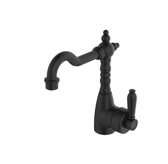 Fienza Eleanor Mordern Vintage Shepherds Matt Black Solid Brass Crook Basin Mixer