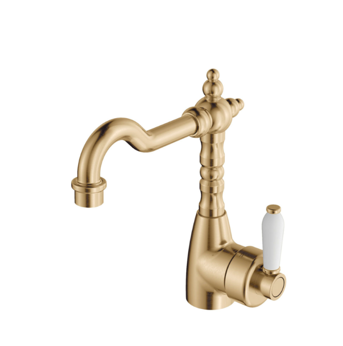 Fienza Eleanor Mordern Vintage Shepherds Urban Brass Solid Brass With Ceramic Handle Crook Basin Mixer
