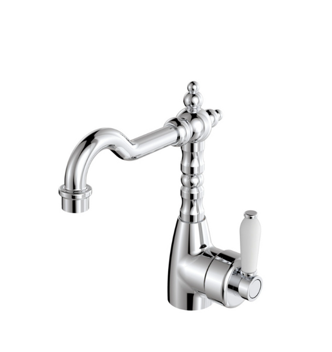 Fienza Eleanor Mordern Vintage Shepherds Chrome Solid Brass With Ceramic Handle Crook Basin Mixer