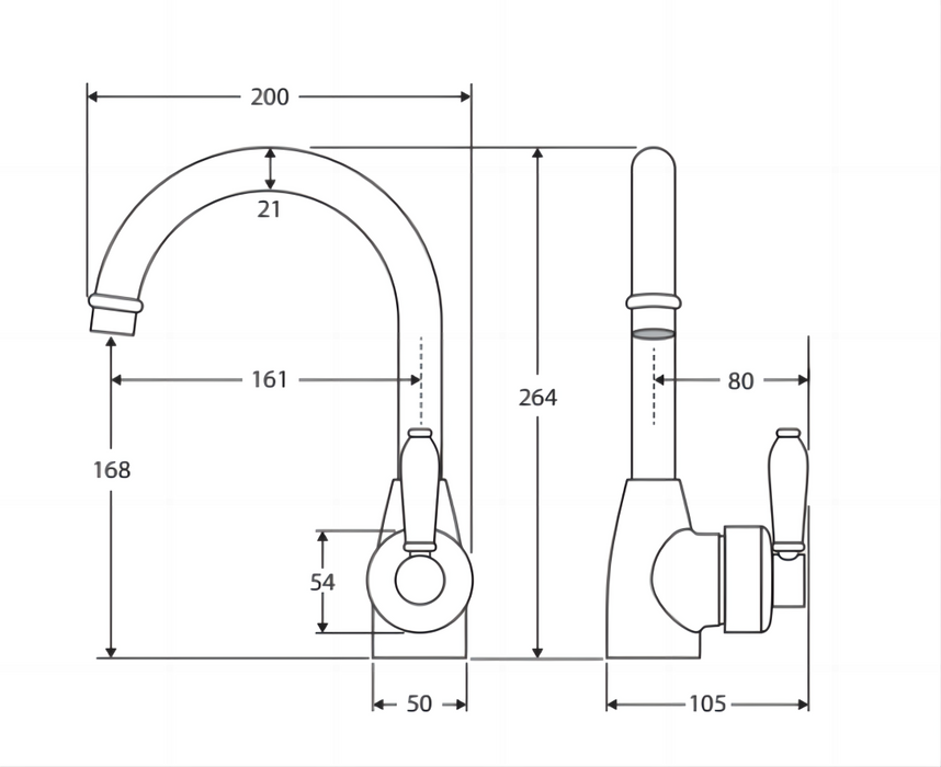 Fienza Eleanor Mordern Vintage Matt Black Solid Brass With Ceramic Handle Gooseneck Basin Mixer