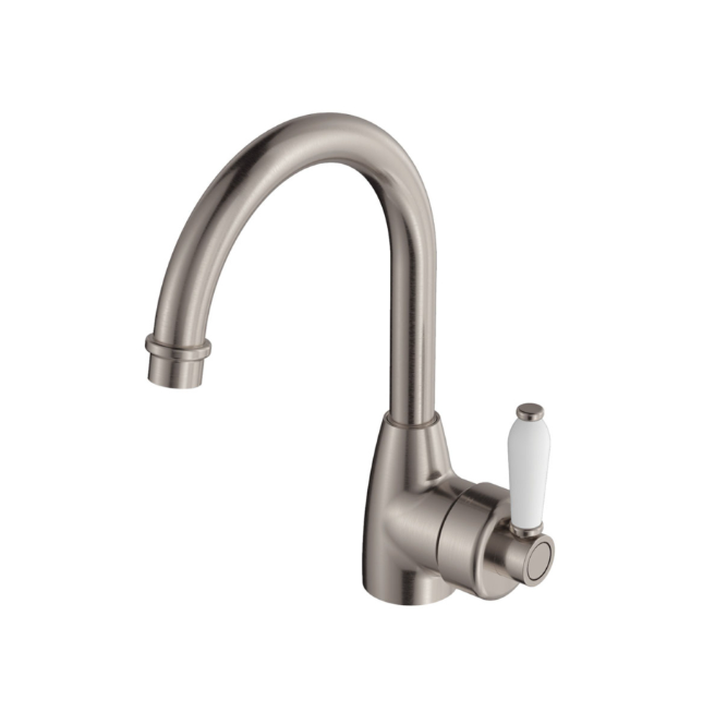 Fienza Eleanor Mordern Vintage Brushed Nickel Solid Brass With Ceramic Handle Gooseneck Basin Mixer