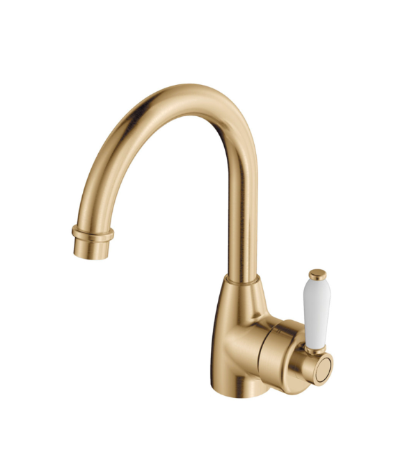 Fienza Eleanor Mordern Vintage Urban Brass Solid Brass With Ceramic Handle Gooseneck Basin Mixer