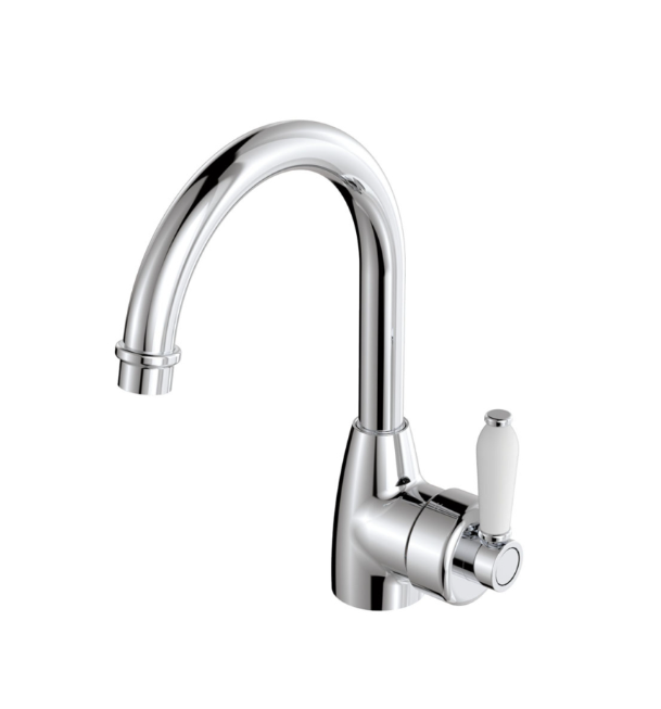 Fienza Eleanor Mordern Vintage Chrome Solid Brass With Ceramic Handle Gooseneck Basin Mixer
