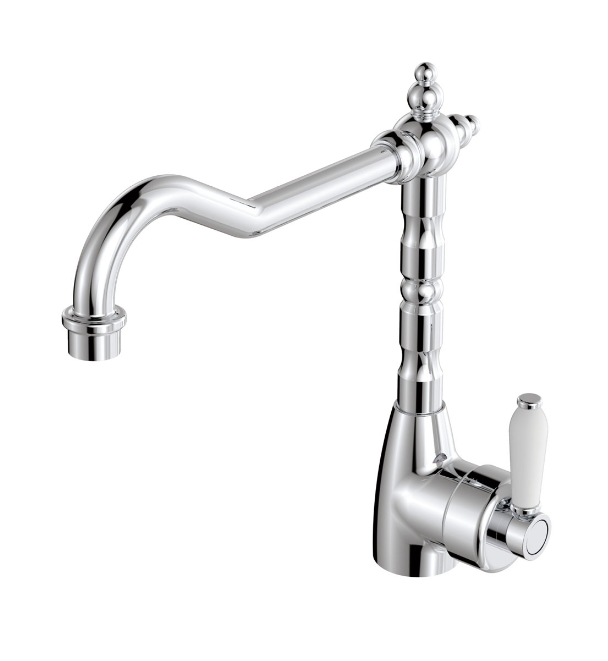 Fienza Eleanor Mordern Vintage Shepherds Chrome Solid Brass With Ceramic Handle Swivel Crook Sink Mixer