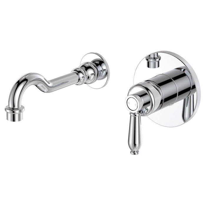 Fienza Eleanor Modern Vintage Chrome Solid Brass Round Wall Basin/Bath Mixer Set