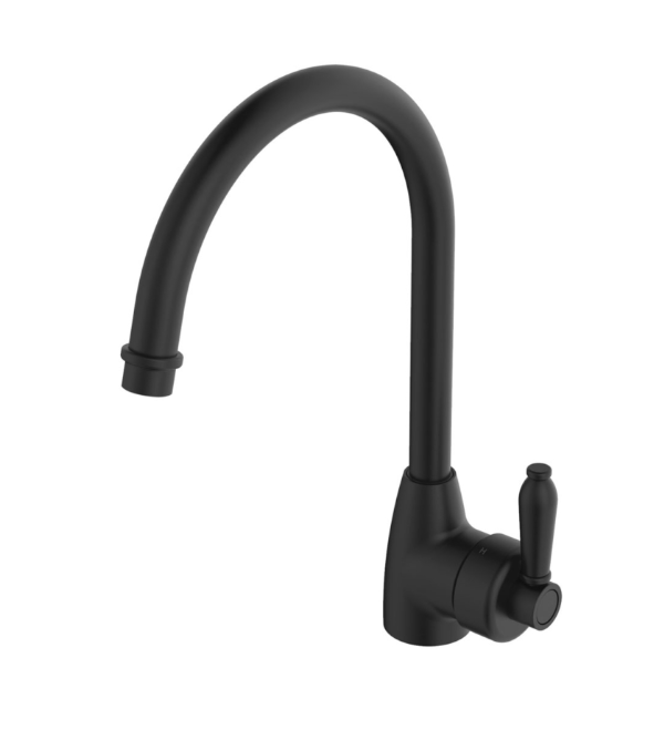 Fienza Eleanor Mordern Vintage Matt Black Solid Brass Gooseneck Sink Mixer