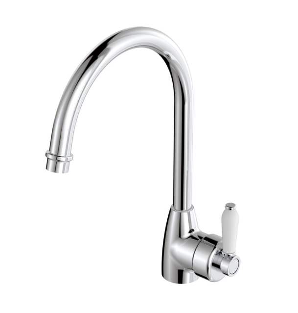 Fienza Eleanor Mordern Vintage Chrome Solid Brass With Ceramic Handle Gooseneck Sink Mixer