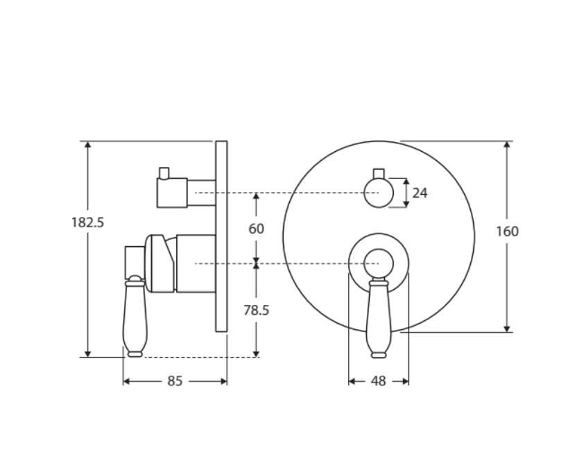 Fienza Eleanor Mordern Vintage Urban Brass Solid Brass Round Wall Diverter Mixer