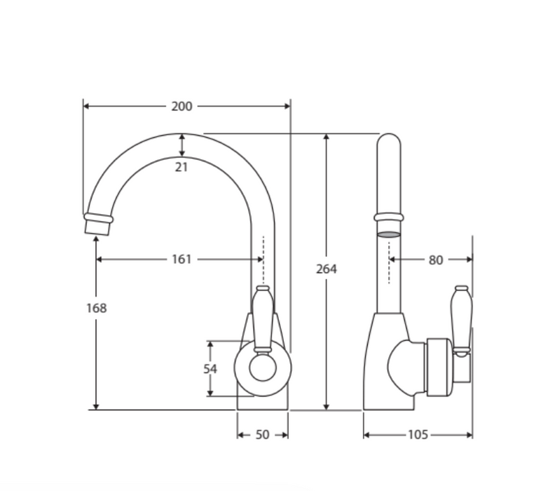 Fienza Eleanor Mordern Vintage Urban Brass Solid Brass With Ceramic Handle Gooseneck Basin Mixer