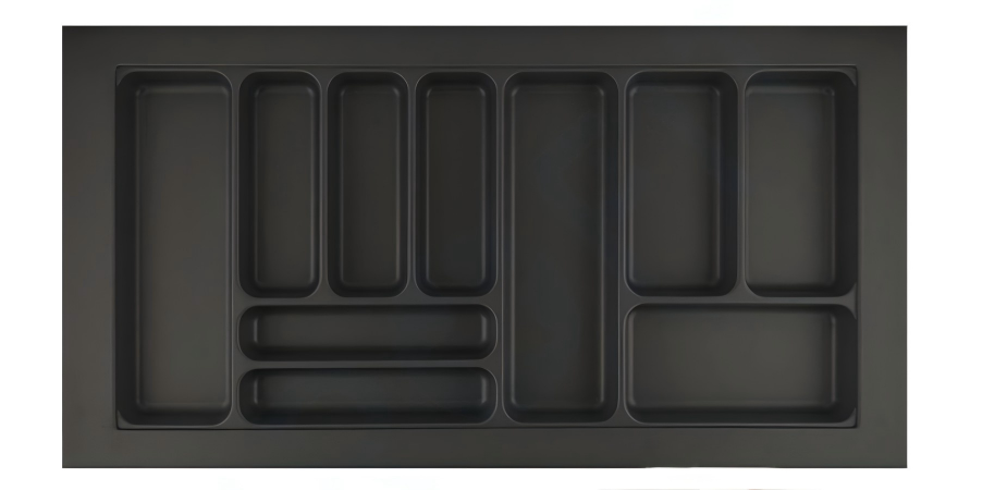 1000mm Width Hettich Cutlery Insert Black Custom Size Kitchen Drawer Cutlery Tray Adjustable