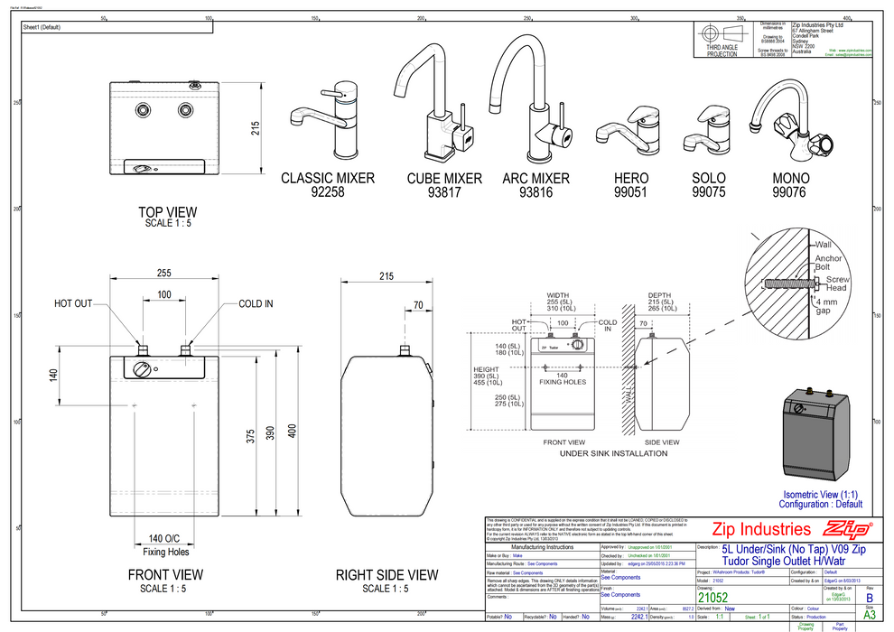 5L Zip Commercial Tudor Under Sink