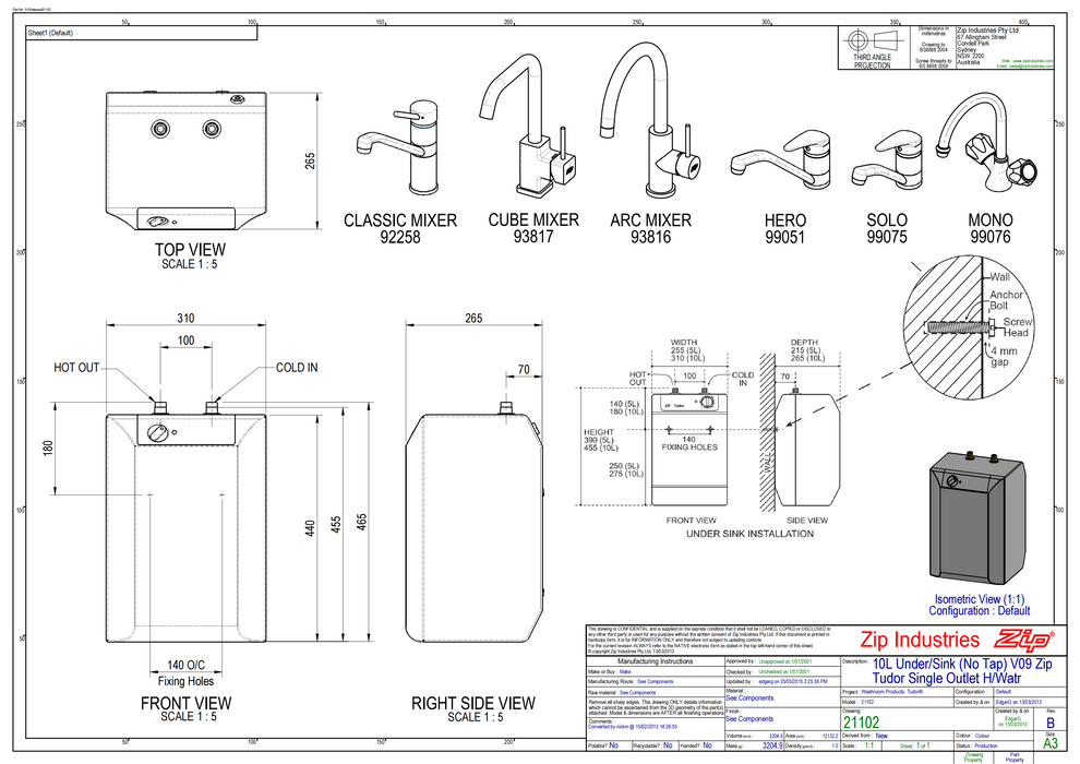 10L Zip Commercial Tudor Under Sink