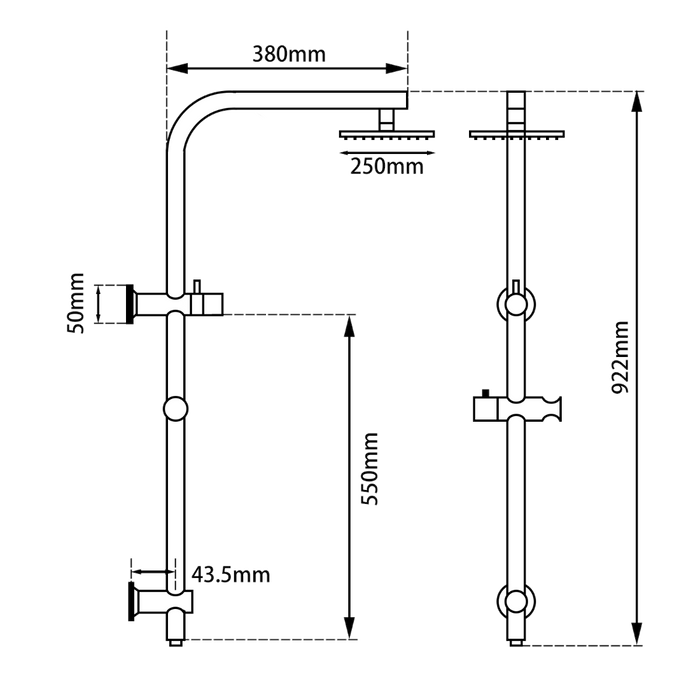 10'' Round Brushed Nickel Shower Station Top Water Inlet(Right Angle) - HD reno