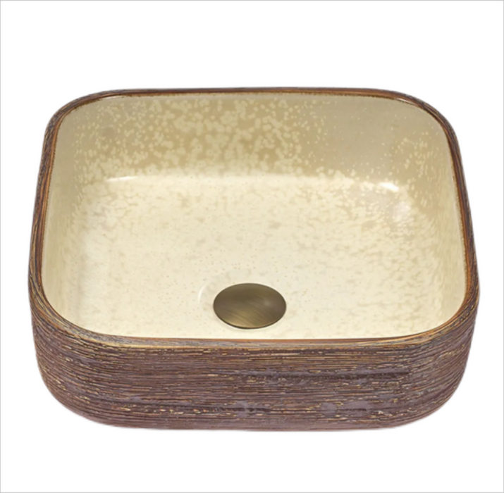 390*390*140mm Brown Porcelain Square Above Counter Art Basin
