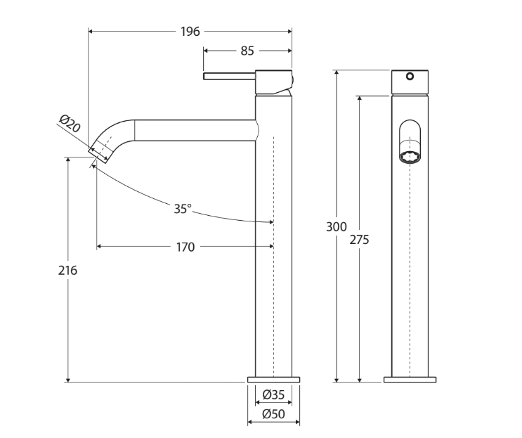 Fienza Kaya Chrome/Matt White/Matt Black/Brushed Nickel/Gun Metal/Urban Brass/Brushed Copper Solid Brass Round Tall Basin Mixer