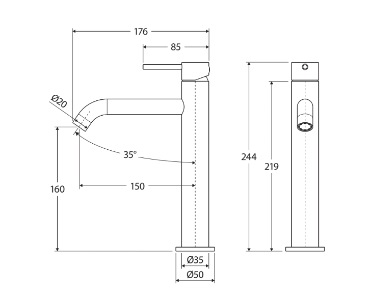 Fienza Kaya Chrome/Matt White/Matt Black/Brushed Nickel/Gun Metal/Urban Brass/Brushed Copper Solid Brass Round Medium Basin Mixer