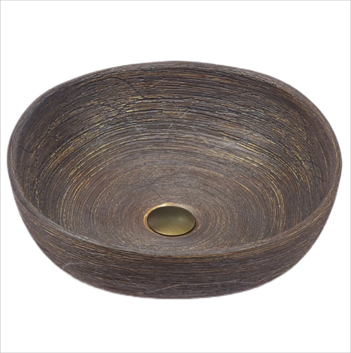 440*440*140mm Wood Grain Porcelain Round Above Counter Art Basin