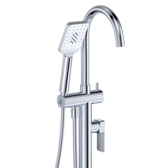Fienza Tono Chrome Solid Brass With Square Hand Shower Swivel Floor Mounted Bath Mixer