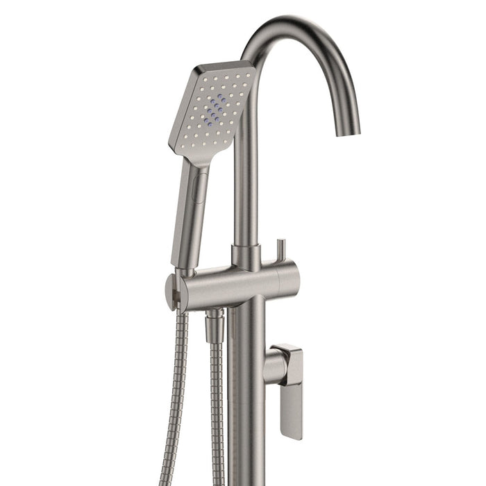 Fienza Tono Brushed Nickel Solid Brass With Square Hand Shower Swivel Floor Mounted Bath Mixer