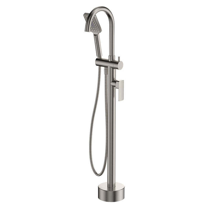 Fienza Tono Brushed Nickel Solid Brass With Square Hand Shower Swivel Floor Mounted Bath Mixer