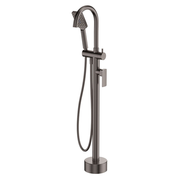Fienza Tono Gun Metal Solid Brass With Square Hand Shower Swivel Floor Mounted Bath Mixer
