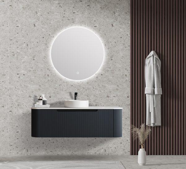 600-1500*460*400mm MER Rome Matt Black Fluted Wall-Hung Vanity