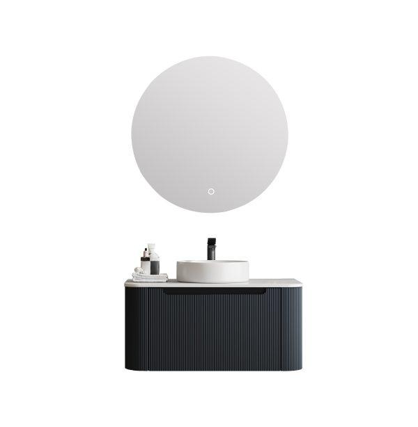 600-1500*460*400mm MER Rome Matt Black Fluted Wall-Hung Vanity