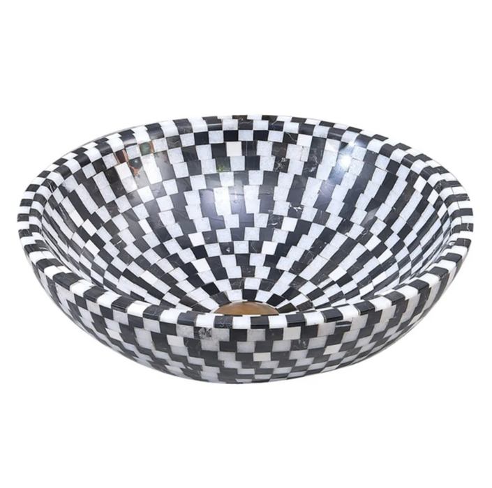 420*420*140mm Marble Mosaic Stone Round Above Counter Art Basin