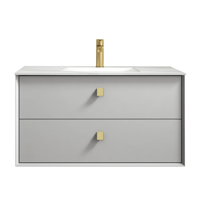 900mm Boston Light Grey Wall Hung Vanity and Round LED Frameless Mirror