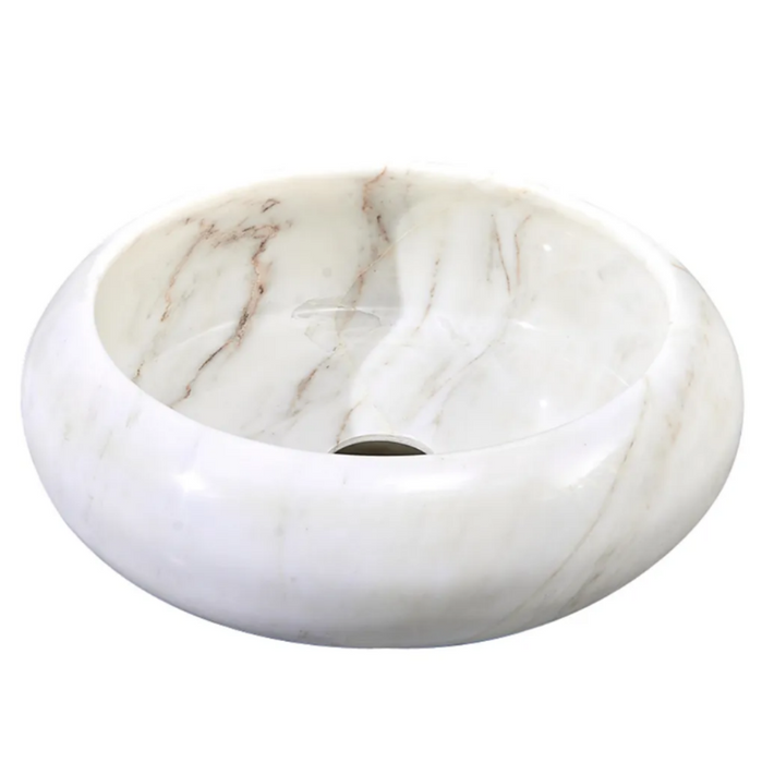 420*420*140mm White Marble Stone Round Above Counter Art Basin