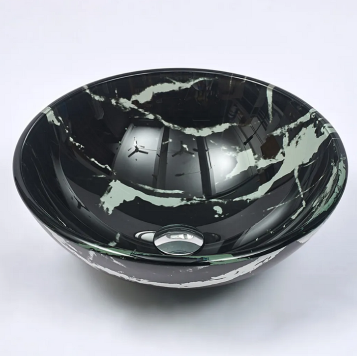 420*420*145mm Tempered Glass Round Above Counter Art Basin