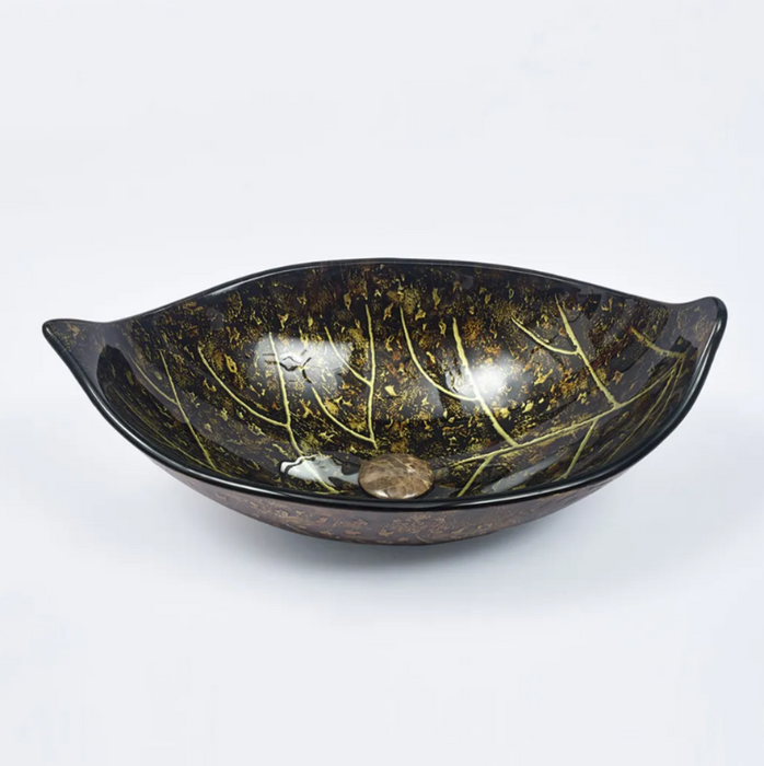 590*380*145mm Tempered Glass Leaf Specical Shape Above Counter Art Basin