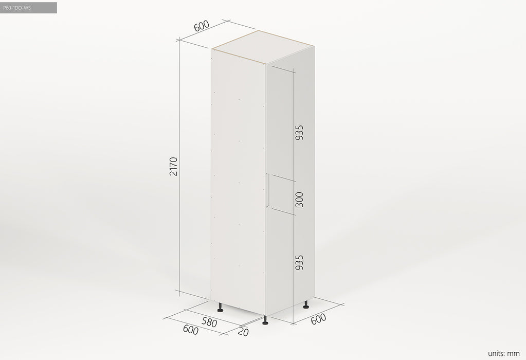 600*600*2300mm Satin White Finger Pull Pantry
