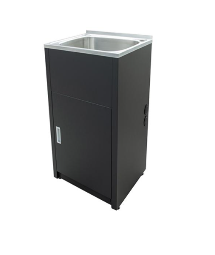 455*560*870mm 35L 304 Stainless Steel Laundry Tub with Black Metal Cabinet - HD reno