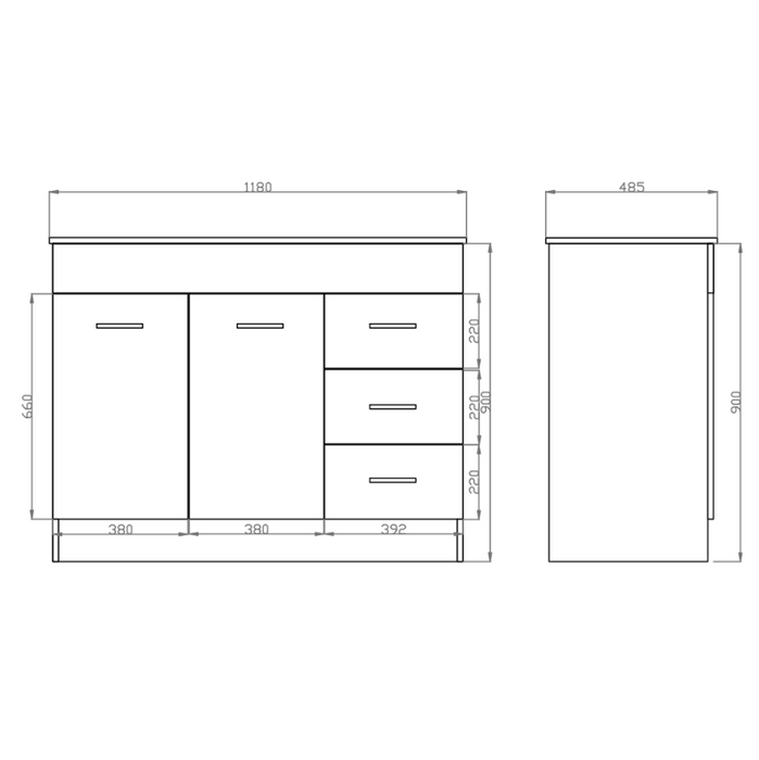 1180*485*900mm Poly White 304 Stainless Laundry Sink with PVC Cabinet